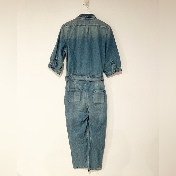 NWT BA&SH Frida Denim Jean Belted Collared Patch Pocket Jumpsuit Size Large - Picture 13 of 15